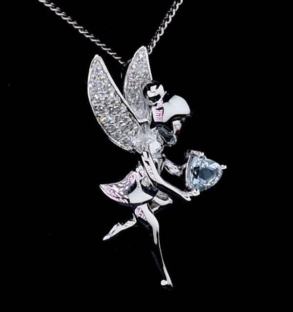 Pixie Aquamarine and Diamond Stellato Pendant Necklace 9K White Gold
